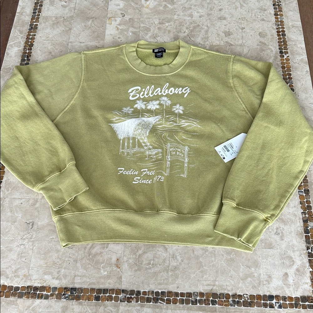 NWT Billabong Graphic‎ Crewneck Sweatshirt From Paridise Color Sea Moss Size M